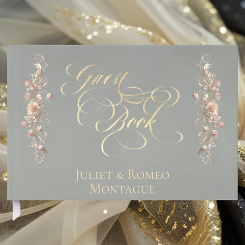 Rose Border & Heart Monogram - Sage Guest Book