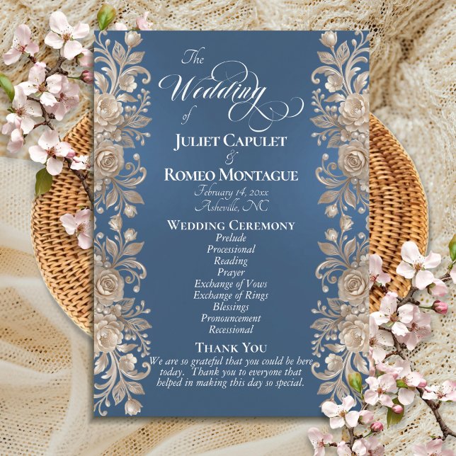 Rose Border on Blue - Wedding Program (Creator Uploaded)