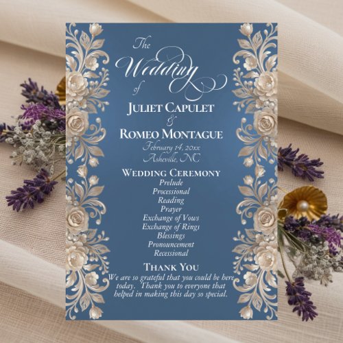 Rose Border on Blue - Wedding Program