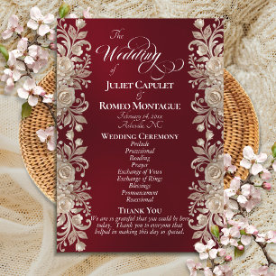 Rose Border on Burgundy - Wedding Program