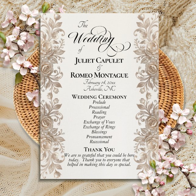 Rose Border on Cream - Wedding Program (Creator Uploaded)