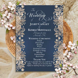 Rose Border on Dark Blue - Wedding Program
