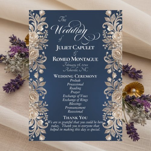 Rose Border on Dark Blue - Wedding Program
