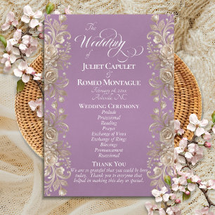 Rose Border on Lavender - Wedding Program