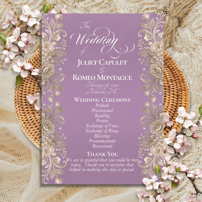 Rose Border on Lavender - Wedding Program (Creator Uploaded)