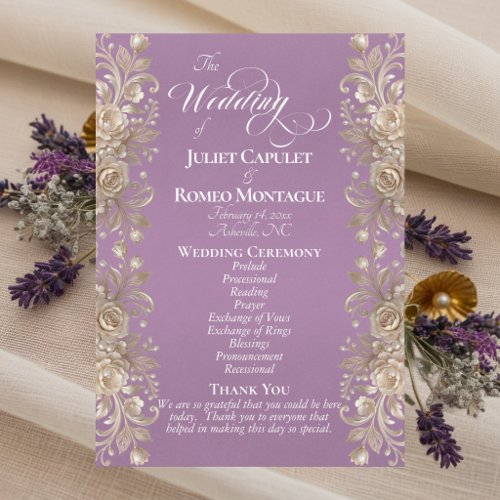 Rose Border on Lavender - Wedding Program