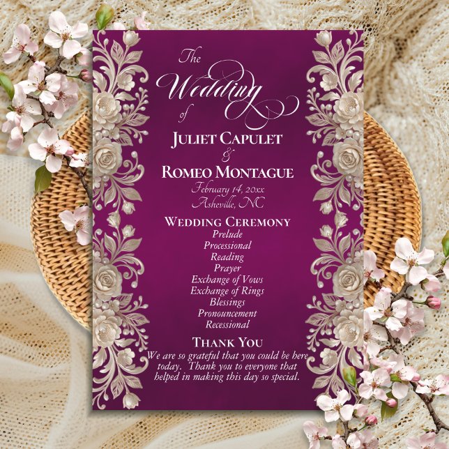 Rose Border on Plum - Wedding Program (Creator Uploaded)