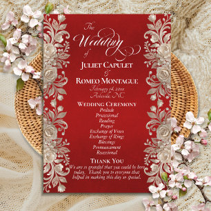 Rose Border on Red - Wedding Program