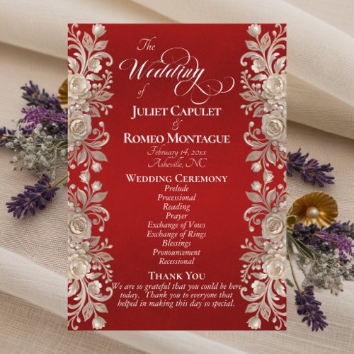 Rose Border on Red - Wedding Program