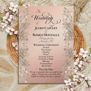 Rose Border on Rose Gold - Wedding Program
