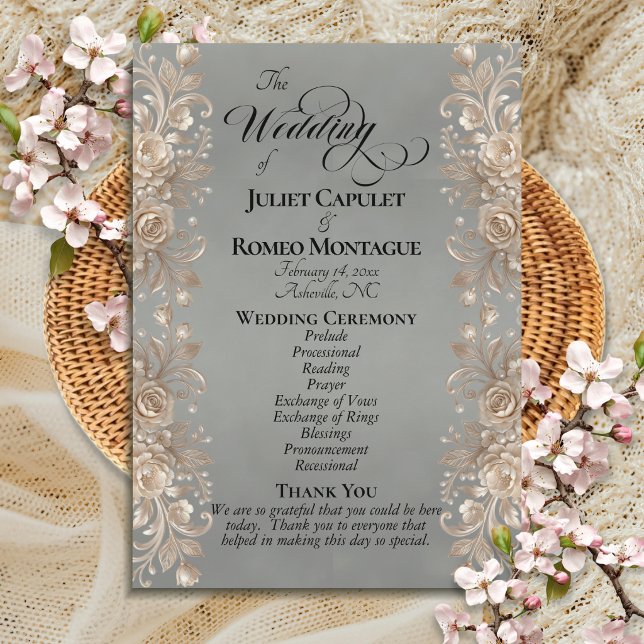 Rose Border on Sage - Wedding Program (Creator Uploaded)
