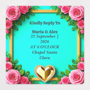 🌸 Rose Border Wedding With Turquoise Colors 🌸 Labels
