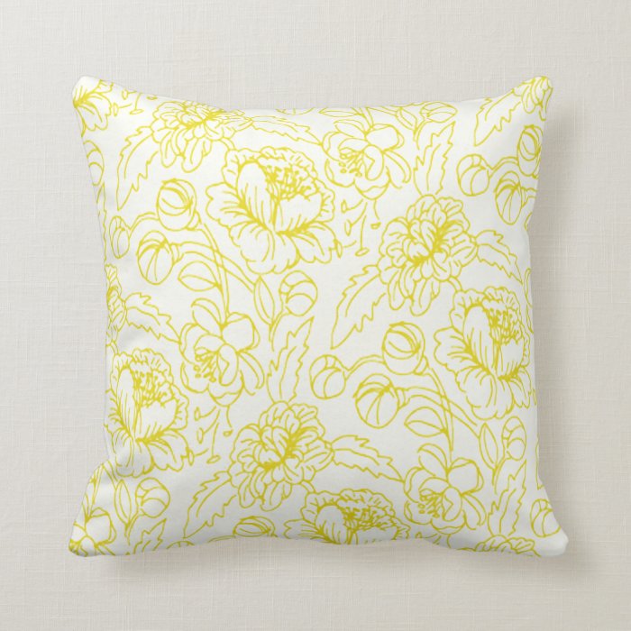 Rose Botanical Monochromatic Lemon Yellow Throw Pillows