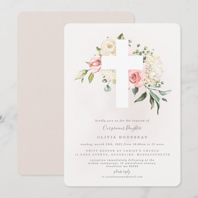 Rose Bouquet Baptism Christening Invitation (Front/Back)
