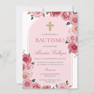 Rose bouquet baptism invitation