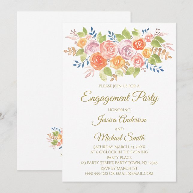 Rose Bouquet Engagement Party Card (Front/Back)