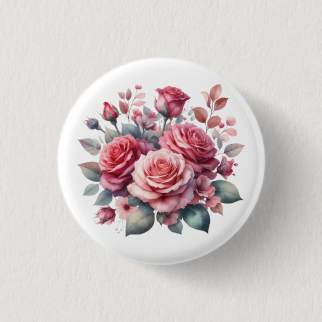 Rose Bouquet Floral Design-62101 Button (Front)