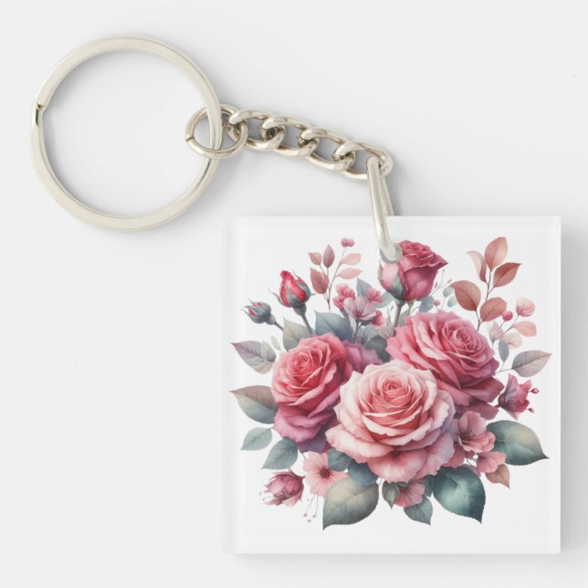 Rose Bouquet Floral Design-62101 Keychain (Front)