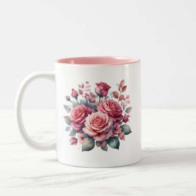 Rose Bouquet Floral Design-62101 Two-Tone Coffee Mug (Left)
