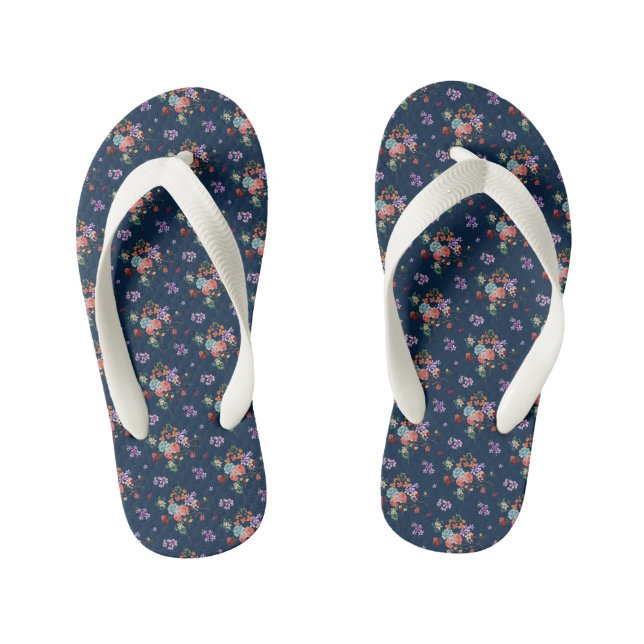 Rose Bouquet Floral Pattern Kid's Flip Flops (Footbed)