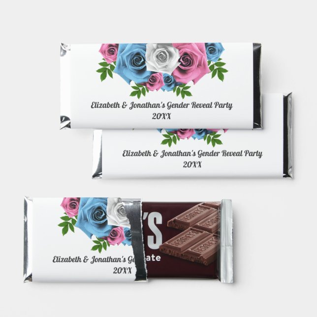 Rose Bouquet Gender Reveal Hershey Bar Favors (Front)