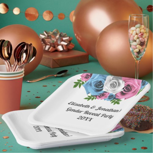 Rose Bouquet Gender Reveal Paper Plates