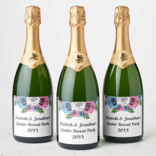 Rose Bouquet Gender Reveal Sparkling Wine Label