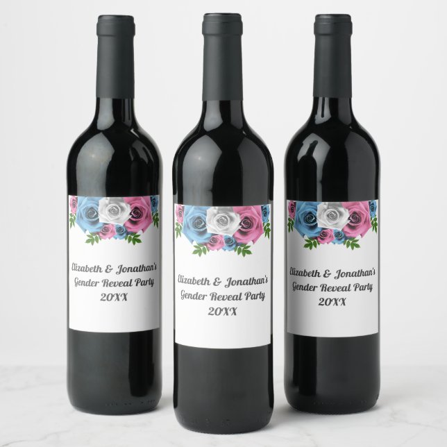 Rose Bouquet Gender Reveal Wine Label (Bottles)
