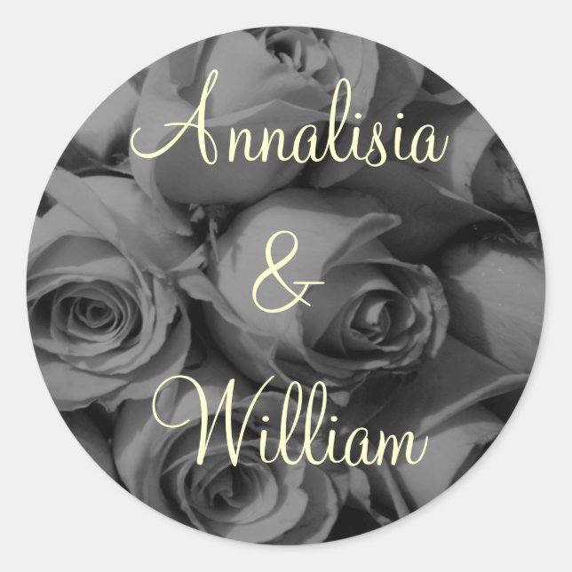 "Rose Bouquet In Black & White" (1) Classic Round Sticker (Front)