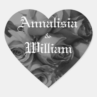"Rose Bouquet In Black & White" (2) Heart Sticker