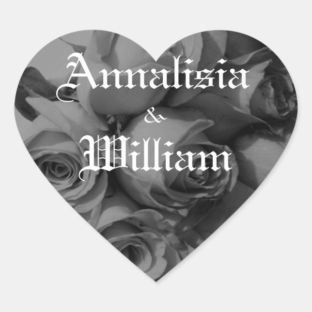 "Rose Bouquet In Black & White" (2) Heart Sticker (Front)