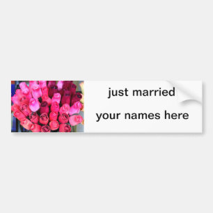 rose bouquet just married bumper sticker