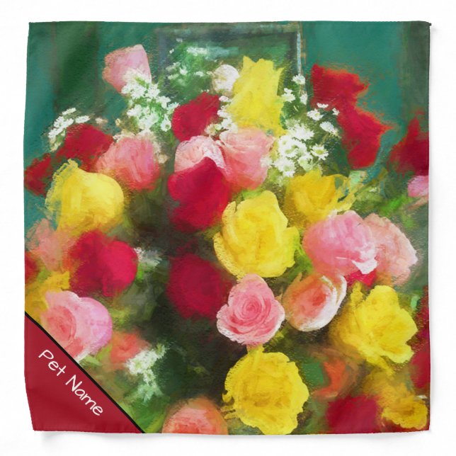 Rose Bouquet of Roses Painting Original Flower Art Bandana (Front)