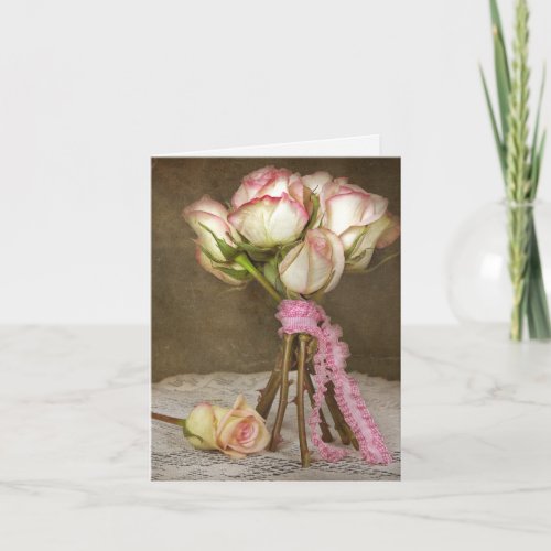 rose bouquet on doily sympathy thank you card