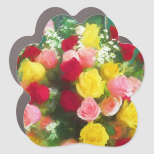 Rose Bouquet Painting - Cute Original Flower Art Car Magnet