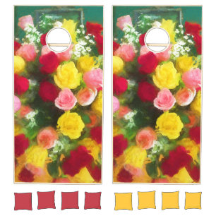Rose Bouquet Painting - Cute Original Flower Art Cornhole Set