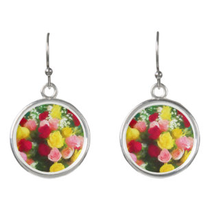 Rose Bouquet Painting - Cute Original Flower Art Earrings