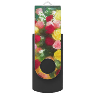 Rose Bouquet Painting - Cute Original Flower Art Flash Drive