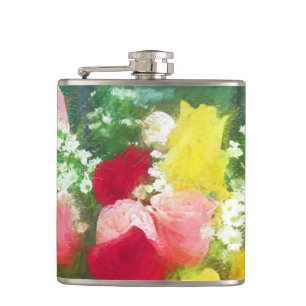 Rose Bouquet Painting - Cute Original Flower Art Flask