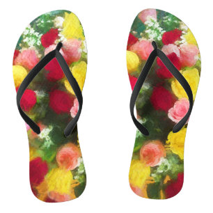 Rose Bouquet Painting - Cute Original Flower Art Flip Flops