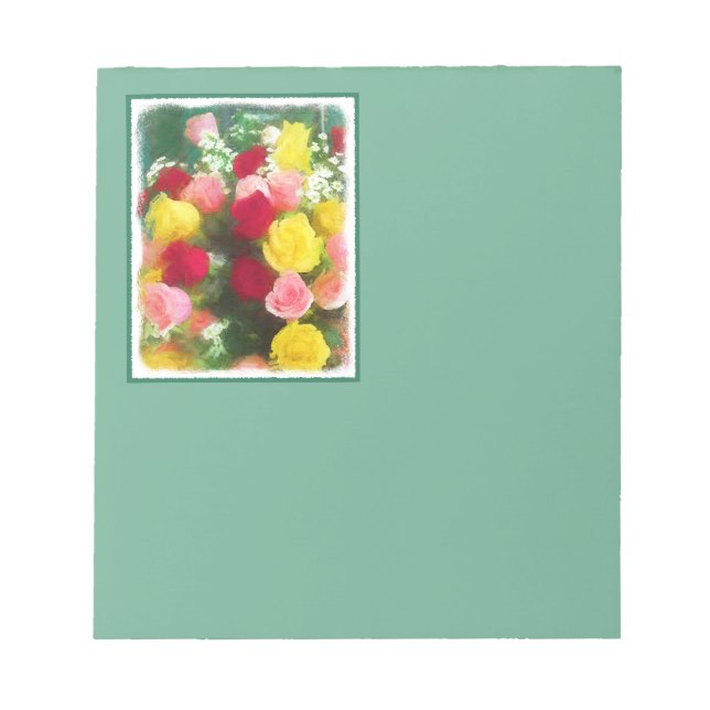 Rose Bouquet Painting - Cute Original Flower Art Notepad (Front)