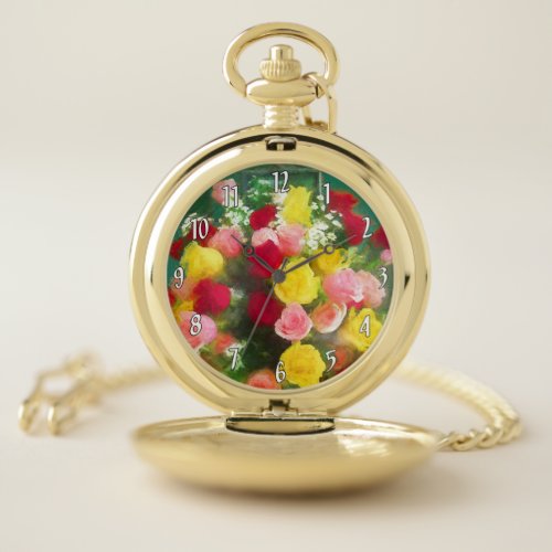 Rose Bouquet Painting _ Cute Original Flower Art Pocket Watch