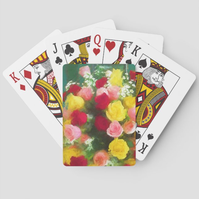 Rose Bouquet Painting - Cute Original Flower Art Poker Cards (Back)