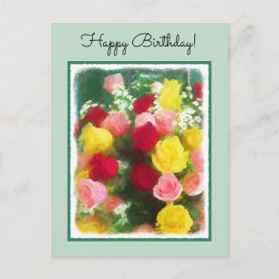 Rose Bouquet Painting - Cute Original Flower Art Postcard