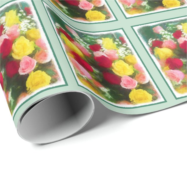 Rose Bouquet Painting - Cute Original Flower Art Wrapping Paper (Roll Corner)