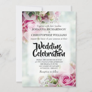 Rose Bouquet Pink Pastel Floral Wedding Invitation