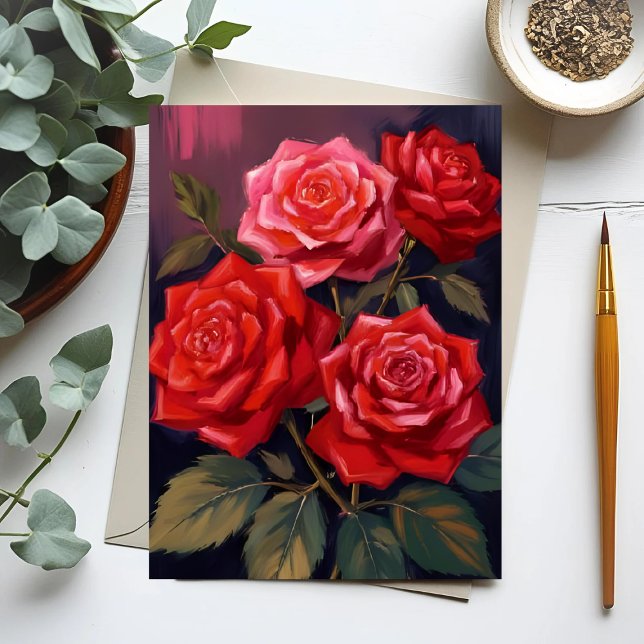 Rose Bouquet | Red Floral Watercolor Painting Card (Creator Uploaded)