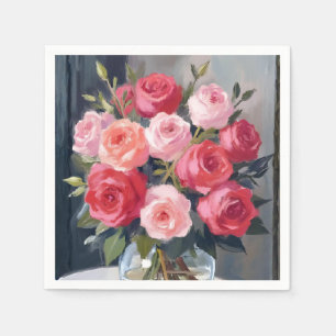 Rose Bouquet Red Floral Watercolor Painting Napkins