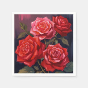 Rose Bouquet Red Floral Watercolor Painting Napkins