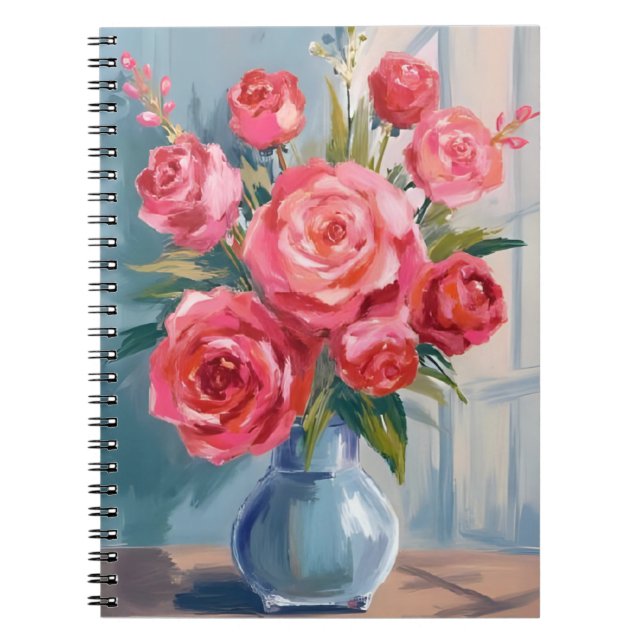 Rose Bouquet | Red Flower Vase Watercolor Floral Notebook (Front)